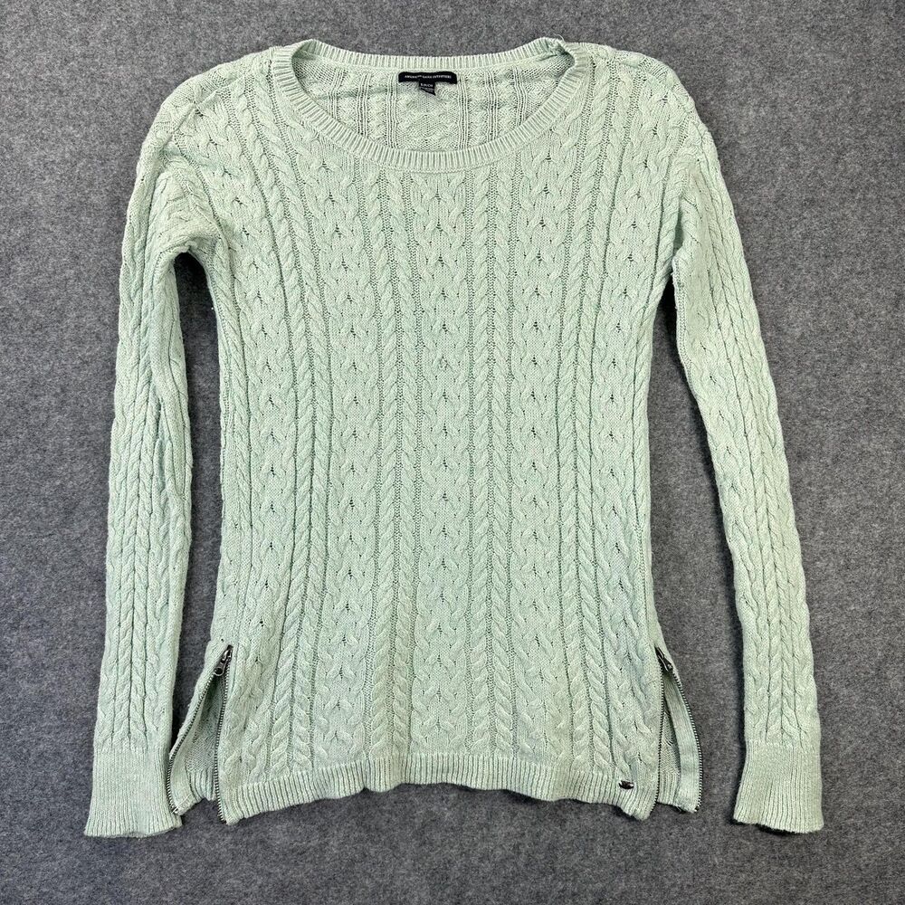 American Eagle Outfitters Sweater Womens S Green Cable Knit Side Zip Long Wool